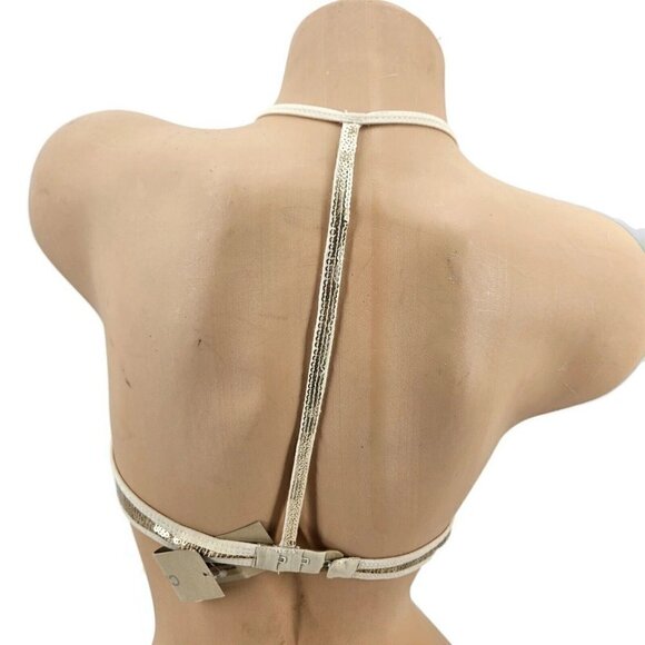 New Chan Luu Sequin Bra Womens S Gold Sequins T-Back Bralette - Picture 2 of 3